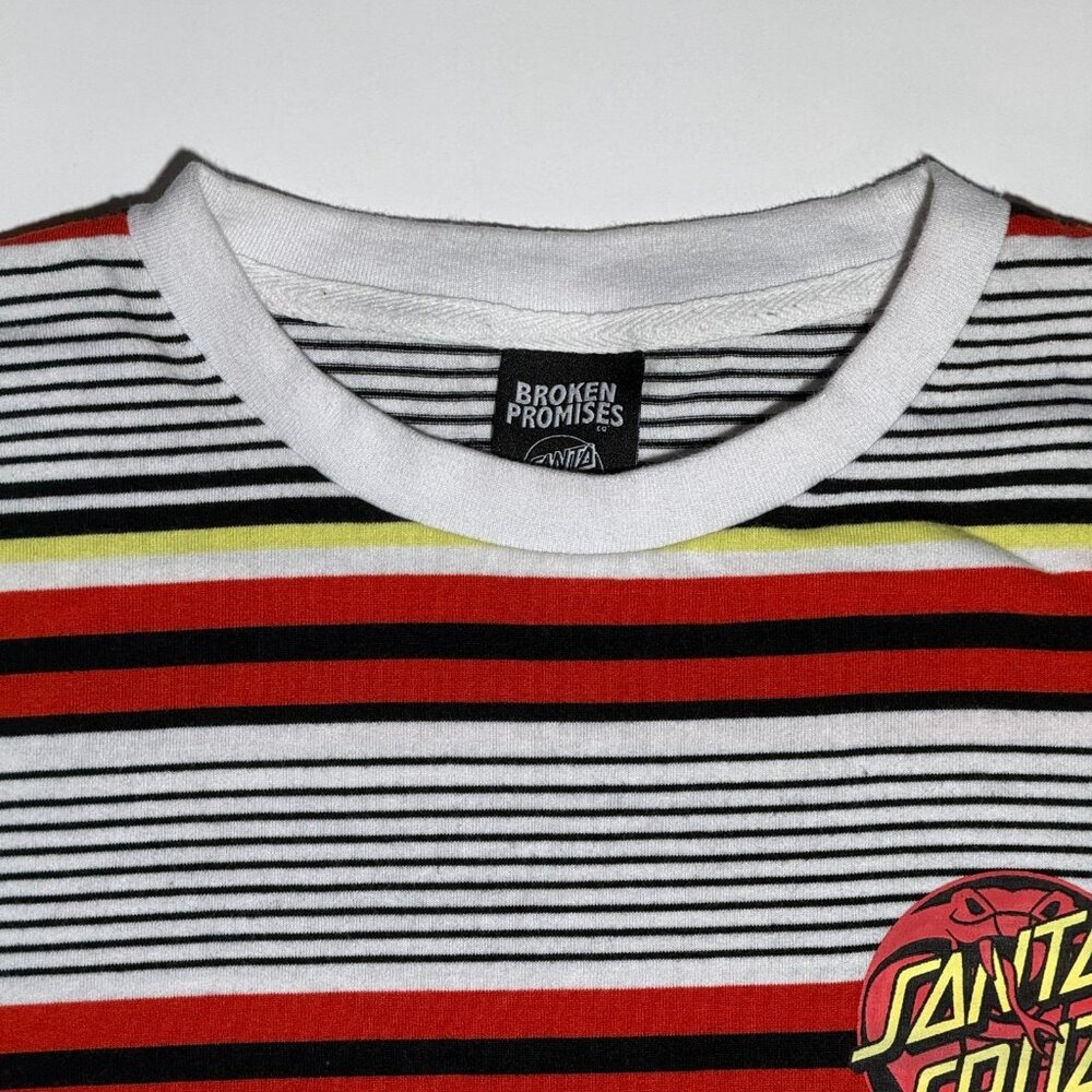 Vintage Santa Cruz x Broken Promises Mens L arge Striped T-Shirt Skater - Picture 2 of 4